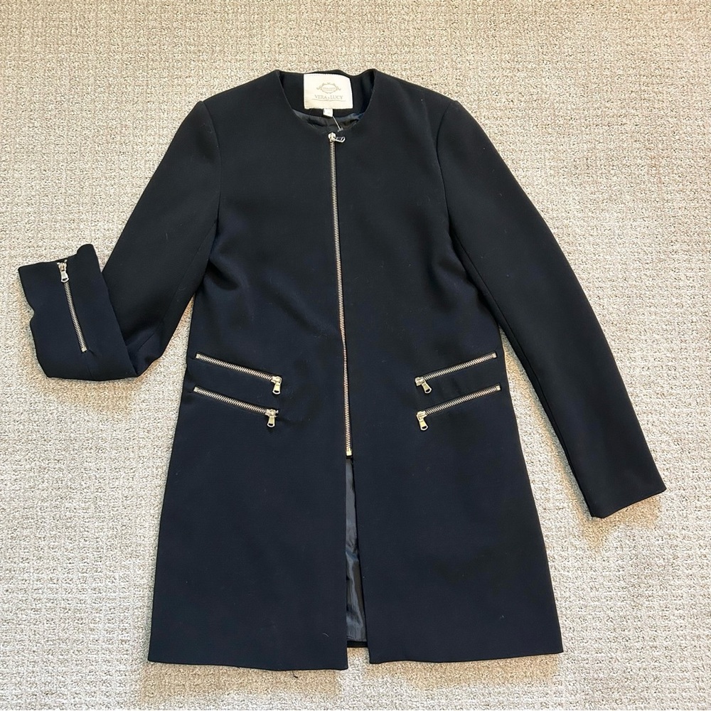 Vera & Lucy Black Women's Jacket Blazer with Gold Details Size Medium